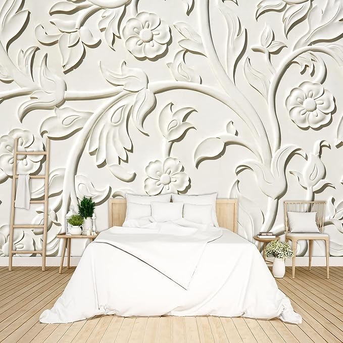 3D Relief Flower Wallpaper Bedroom Modern Flowers murals Trendy Office Decorative Living Room tv Background Large Wall Mural - 137"x96" Not Peel and Stick