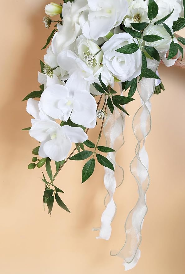 Bridal Bouquets for Bride,10 Inch White Wedding Bouquets for Bride for Ceremony Anniversary Wedding Bridal Shower(White Green)