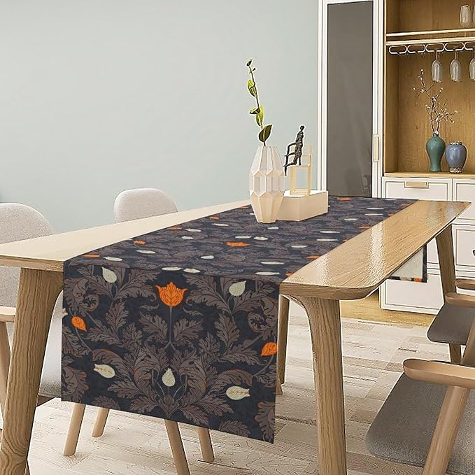 Vintage William Morris Table Runner, Retro Botanical Floral Plant Nature Design Table Runner for Kitchen Dining Wedding, 13x36 Inch