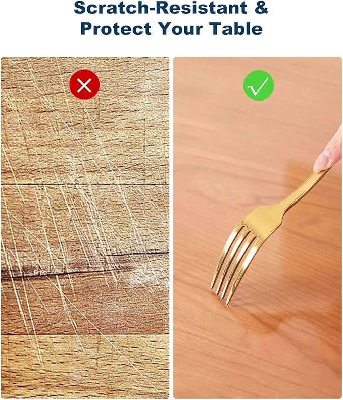Crystal Clear Plastic Table Cover Protector, 54" x 54" Spill Resistant Easy Flat PVC Desk Pad Mat, 1.5mm Thick Waterproof Vinyl Table Top Protector for Dining Room Table, Office, Dresser