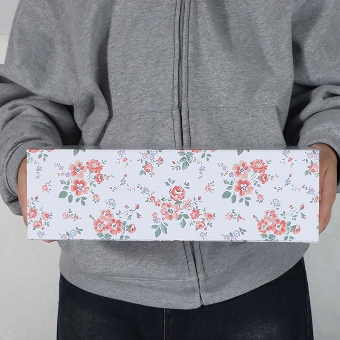 Floral Gift Box with Magnetic Lids 13.8x8.3x4.4 in, Large Bridesmaid Proposal Boxes, Rectangle Wedding Decorative Storage Box 1 Pack