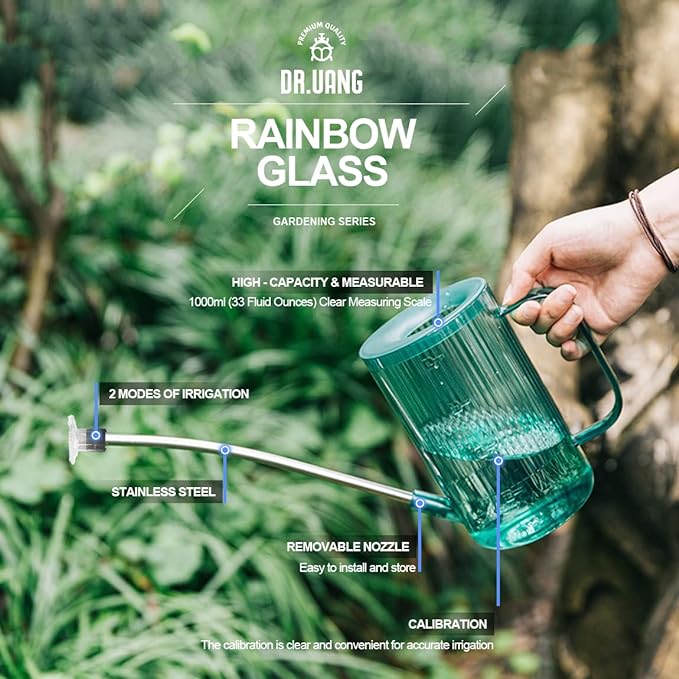 Small Watering Can Indoor Plants with Long Spout (1L, Emerald)