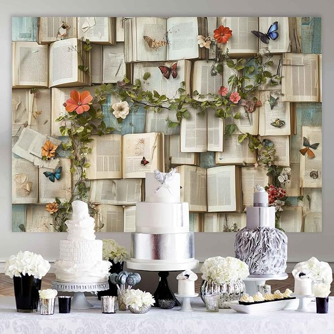 7x5ft Books Theme Photo Backdrop Flowers Bookshelf Backdrop Floral Theme Book Photography Background Girls Party Decorations Kids Newborn Birthday Baby Shower Photo Studio Props KUBYW003