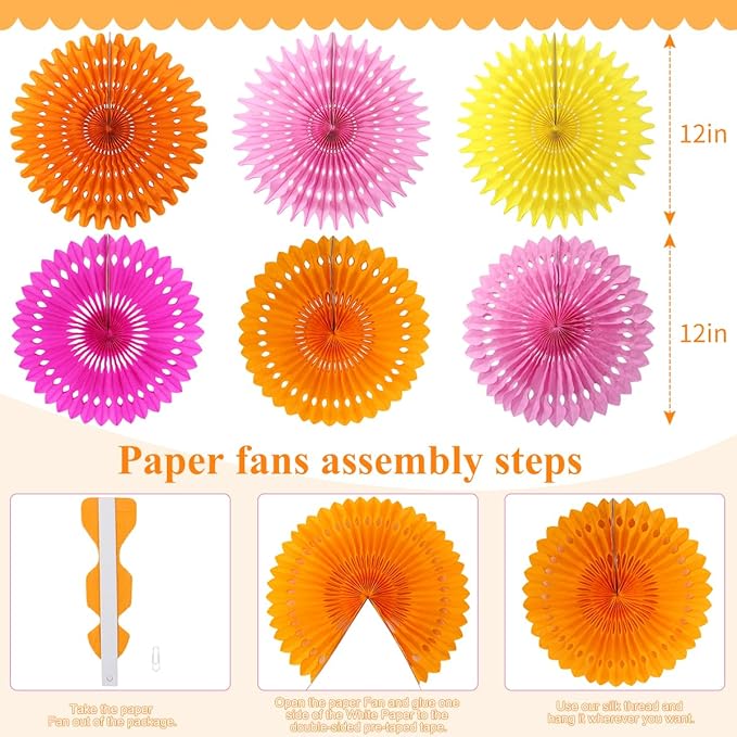 zilue Paper Fans Party Decorations Paper Flowers Decorations for Wall Classroom Floral Backdrop Baby Shower Birthday Party Flower Wall Decor Pack of 11 Pink Orange Yellow