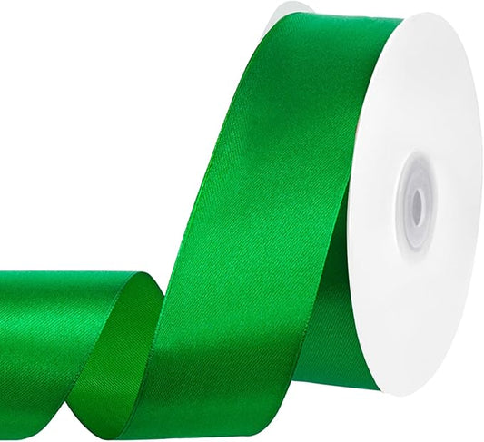 Green Ribbon 60 Yards 1 1/2 Inch Green Satin Ribbon Christmas Ribbons for Flower Bouquet Bows Crafts Gift Wrapping Christmas Decorations