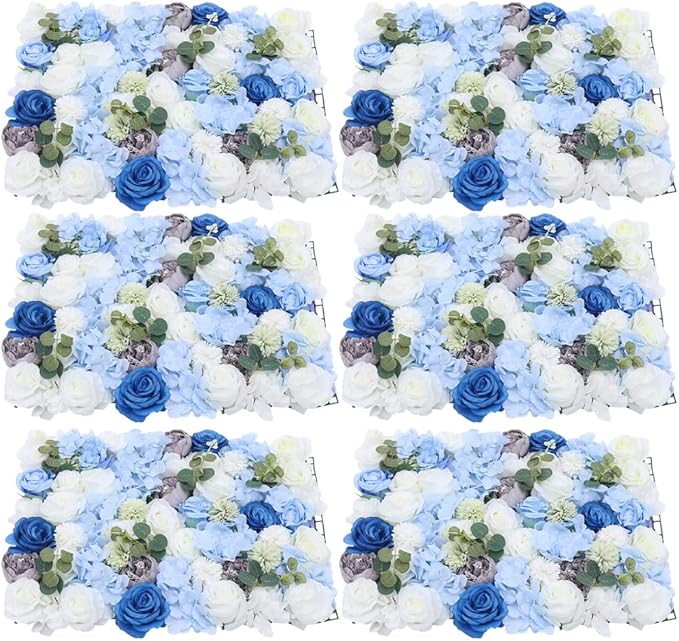 Eapmic 15.74"x 23.62" Artificial Flower Wall Panels,Flower Wall Mat Silk Flower Panels for Outdoor Garden Backyard Fence Fence Privacy Screen and Indoor Wall Decor (6Pcs White+Blue)