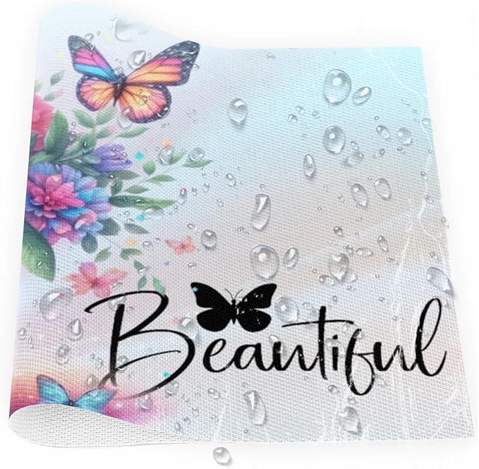 PVC Placemats Set of 4 Rainbow Flower Butterfly Wipeable Table Mats Washable Heat Resistant Non Slip Vinyl Dining Table Mat for Kithen Indoor Outdoor Patio Farmhouse Place Mats Decorative