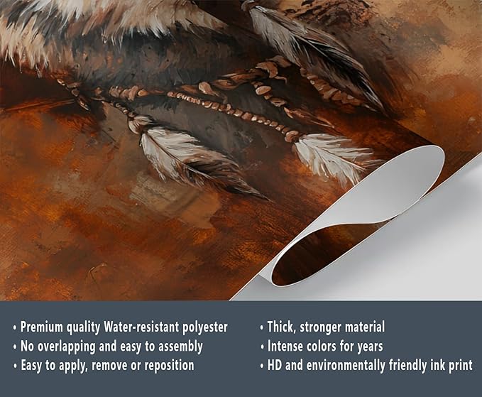 Wolf Dreamcatcher Wall Mural, Tribal Wolf 3D Wall Murals, Feathers Dreamcatcher Animal Totem Wallpaper Mural, for Living Room Bedroom Large Wallpaper Indoor Decor 118" W x 82.6 "H