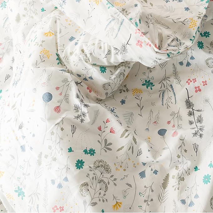 HighBuy Floral Comforter Set Full White With Colorful Botanical Garden Flower Bedding - 3 Piece Vibrant Set for All Seasons