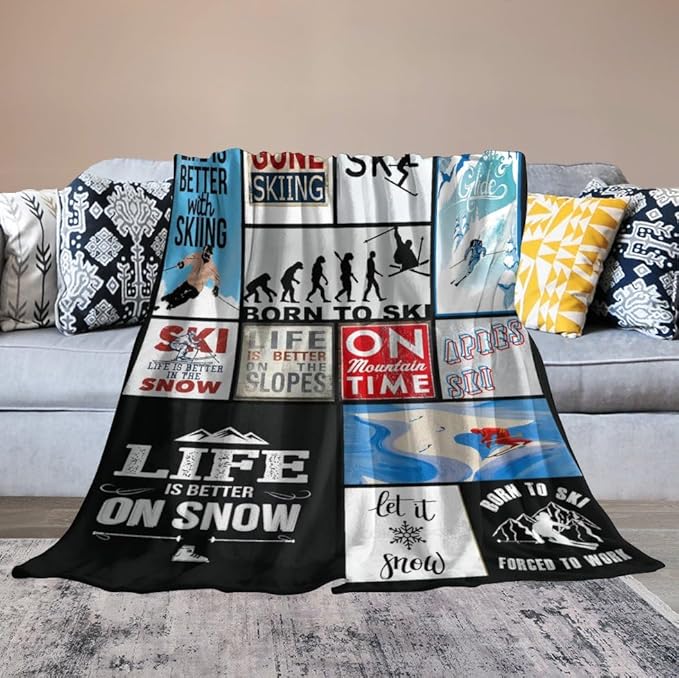 SkiThrow Blanket for Lovers - Adults & Kids; Soft, Warm, Cozy Fleece for Couch, Sofa, Bed - 60"x80"