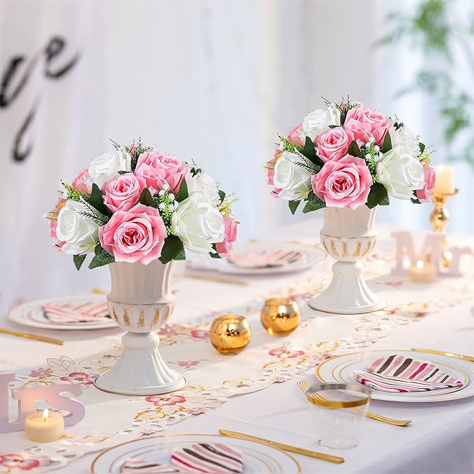 Sziqiqi Pack of 10 Fake Flowers, Silk Rose Flowers, Suit for Wedding/Party Centerpiece Road Lead Flower Rack Decorations, 10 Pieces