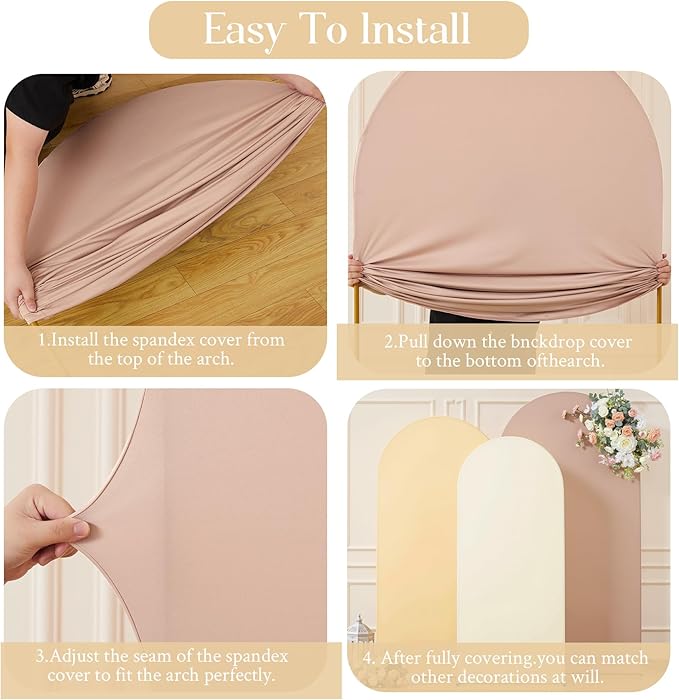 Boho Arch Backdrop Cover 7.2FT 6.6FT 6FT Stretchy Wedding Arch Covers Set of 3 Spandex Fitted Nude Champagne Cream Fabric Backdrop Cover for Party Baby Shower Birthday Decoration