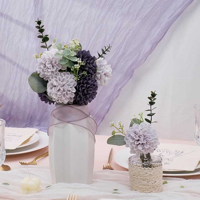 Artificial Flowers, 25pcs Realistic Artificial Rose for DIY Wedding Bouquets Centerpieces Arrangements, Dark Purple and Light Purple Dahlia Flowers with Stem for Bridal Shower Party