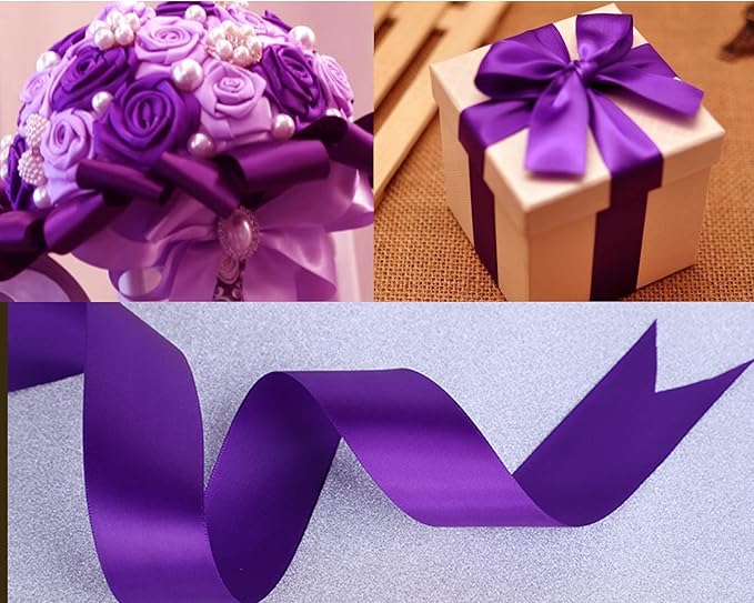 Double Face Purple Satin Ribbon 1-1/2 inch X 50 Yards Polyester Purple Ribbon for Gift Wrapping Very Suitable for Weddings Party Invitation Decorations and More