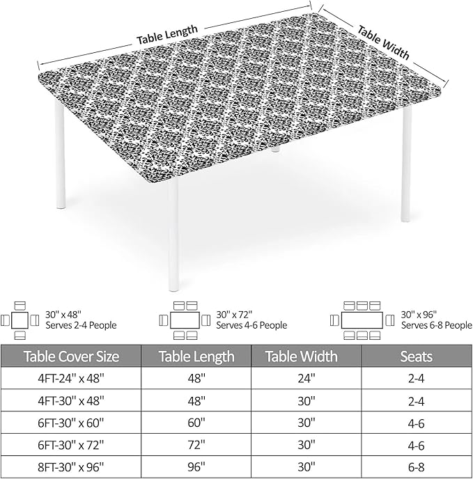 Rectangle Table Cloth Cover Waterproof Elastic Fitted Polyester Fitted Tablecloths for 6 Foot Tables for Indoor,Picnic, Camping, Outdoor （60" x 30"，Flower Geometry）