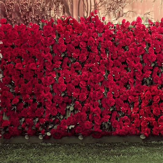 AOFOTO 6x6ft Rose Garden Backdrop Photography Background Romance Red Roses Flowers Park Wall Blurry Grass Floors Kids Toddler Girl Portrait Photo Shoot Studio Props Wedding Ceremony Video Drape Vinyl