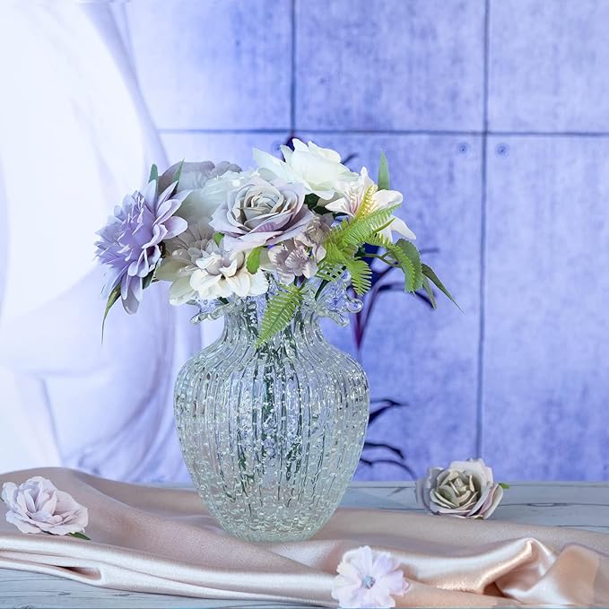 Handmade Glass Flower Vase Luminous Waves Mouth Decorative Vase Vintage Home Decor Rustic Farmhouse Decorations Living Room,Dining Room,Fireplace,Shelf