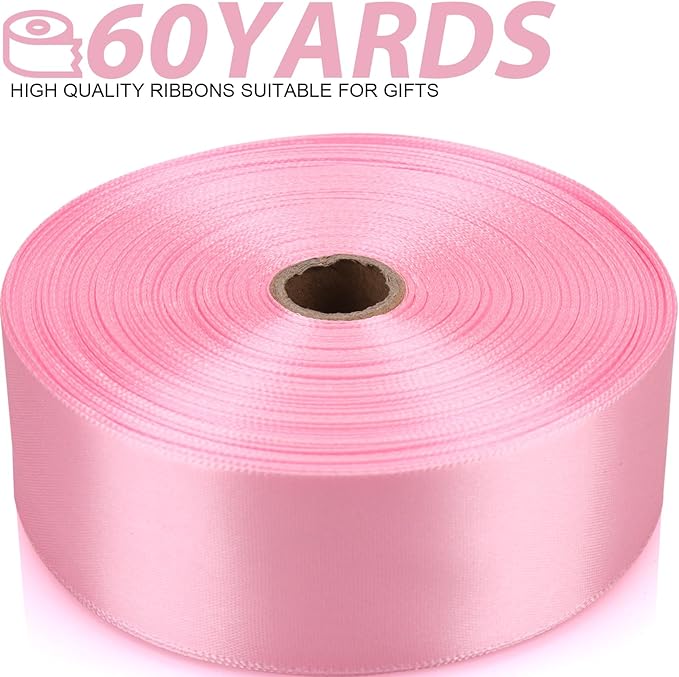1-1/2 Inch 60 Yards Light Pink Solid Satin Ribbon for Gift Wrapping,Craft Floral Bouquets,Wedding Party,Timeless Flower,Decoration Floral Hair,Balloons