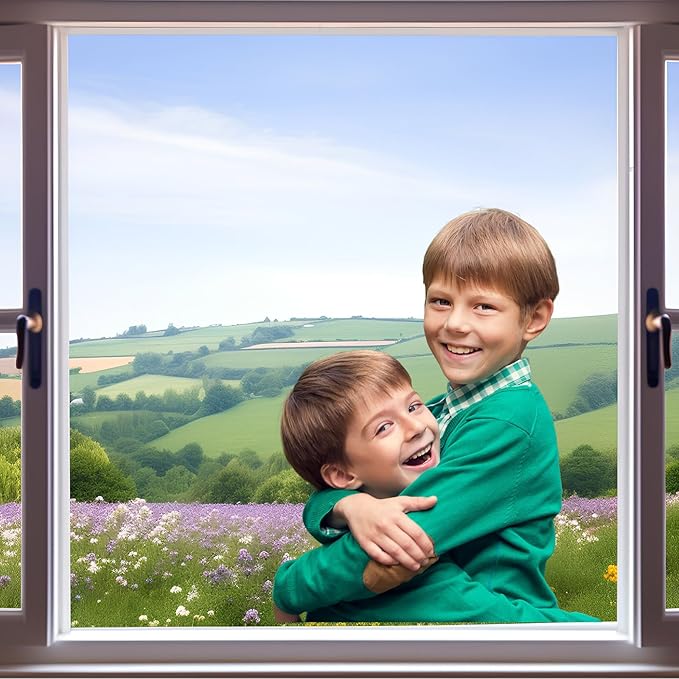 Window Scenery Photography Backdrop Open Window with View of Meadows and Fields Background Plants Flowers Background Party Banner Wall Decor Baby Kids Family Photo Shoot Props 8x6ft