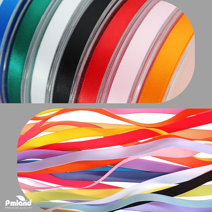 PMLAND White Fabric Satin Ribbon 3/8'' Inch x 27 Yards Double Faced Use for Crafts Gift Wrapping Floral Bouquets Ornaments Hair Bows Party Decoration
