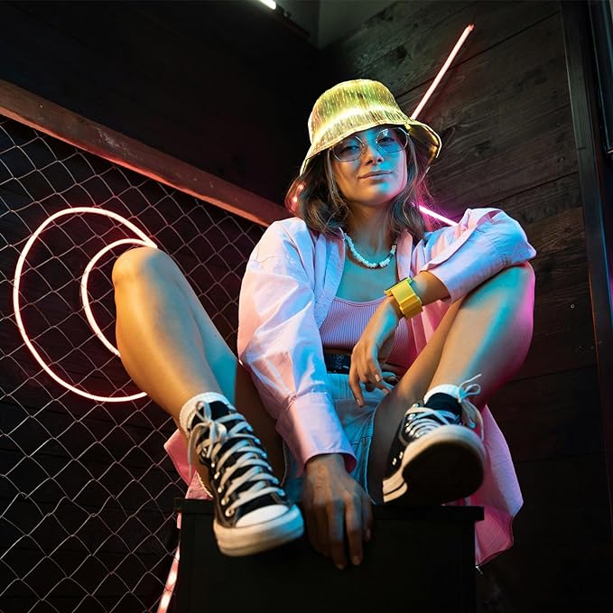 LED Rave Bucket Hat Light up Fisherman Cap 7 Colors Glow in the Dark Party Hats USB Rechargeable EDM Festival Gear