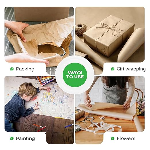 IDL Packaging Large Brown Kraft Paper Roll 18" x 1200 feet (14400 inches) - Natural Wrapping Paper for Packing - Perfect Paper for Void Filling - Paper for Kids Art Projects