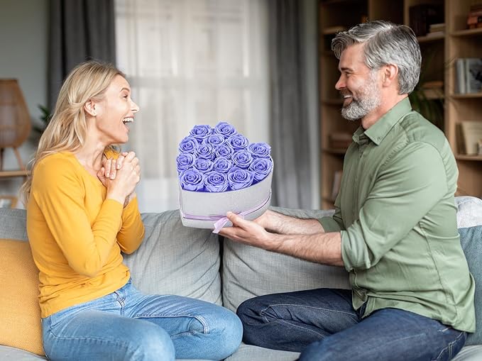 16 Preserved Flowers,Roses in Box，Real Forever Flowers for Delivery Prime, Birthday Gifts for Women Her Mom Wife Girlfriend Grandma on Anniversary Valentines Day Mother's Day Christmas (Purple)