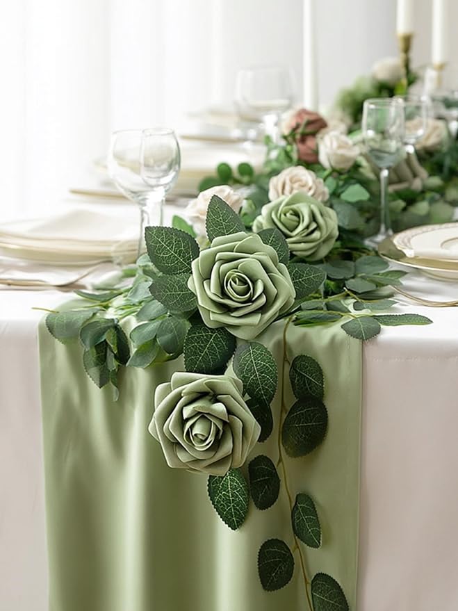 InnoGear Artificial Flowers, 50 Pcs Elf Green Rose Foam Fake Roses Bulk with Stems for Spring Decoration DIY Wedding Bouquets Centerpieces Bridal Shower Party Christmas Tree
