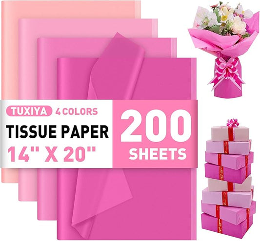 TUXIYA 200 Sheets Pink Tissue Papers for Gift Bags,14 x 20 Inch Mixed Pink Wrapping Tissue Paper Bulk for Gift Bags, Gift Wrap for Birthday Wedding Graduation DIY Crafts Holiday Flowers