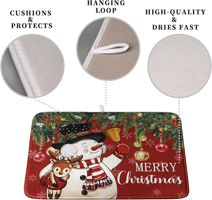 Christmas Dish Drying Mats for Kitchen Counter 18x24 Cute Snowman Red Dish Drying Pad for Dishes Winter Xmas Holiday Dish Draining Mat Absorbent Microfiber Dish Drainer Rack Mats