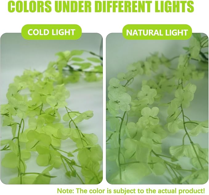 12 Pack Green Wisteria Hanging Flowers, 3.44 Ft Fake Hanging Flowers, Artificial Wisteria Garland Vines for Wedding Room Backdrop Outdoor Patio Garden Decoration