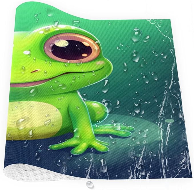 Frog Animal Green Placemats Set of 1 PVC Vinyl Non Slip Table Mats Waterproof Heat Resistant Place Mats Washable Wipeable Dining Table Mat for Kitchen Party Farmhouse Indoor Outdoor Decorative