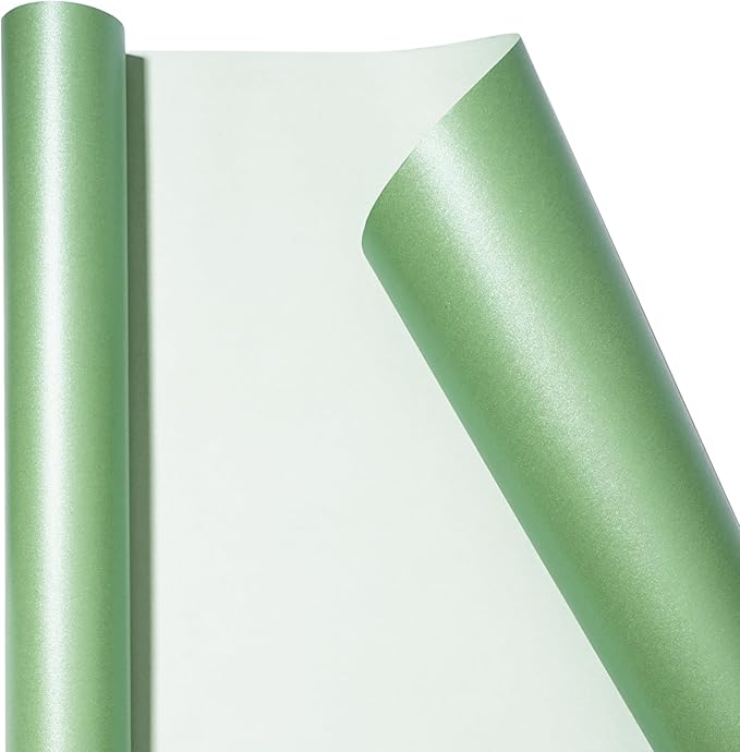 LaRibbons Sage Green Wrapping Paper, Mini Roll-17 Inch x 33 Feet Solid Color Pearly-Lustre Gift Wrapping Paper Rolls for Wedding, Christmas, Valentine's Day, Birthday, Bridal Shower, Baby Shower