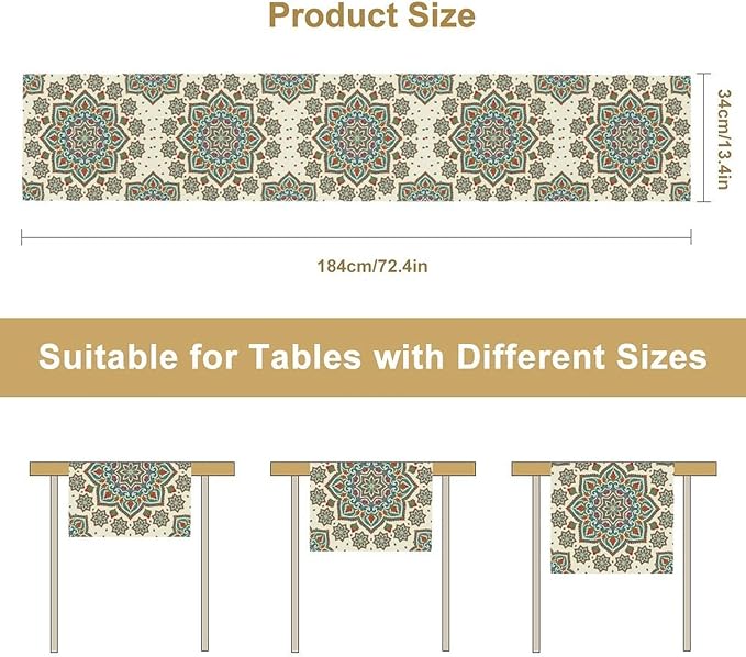 Boho Table Runner, Colorful Bohemian Mandala Geometric Floral Table Runner for Kitchen Dining Home Party Decoration, 13x70 Inch
