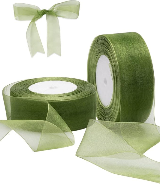 2 Roll Saga GreenOrganza Ribbon 1.5 Inch - 100 Yards for Wedding Gift Wrapping, Invitations & Party Decoration