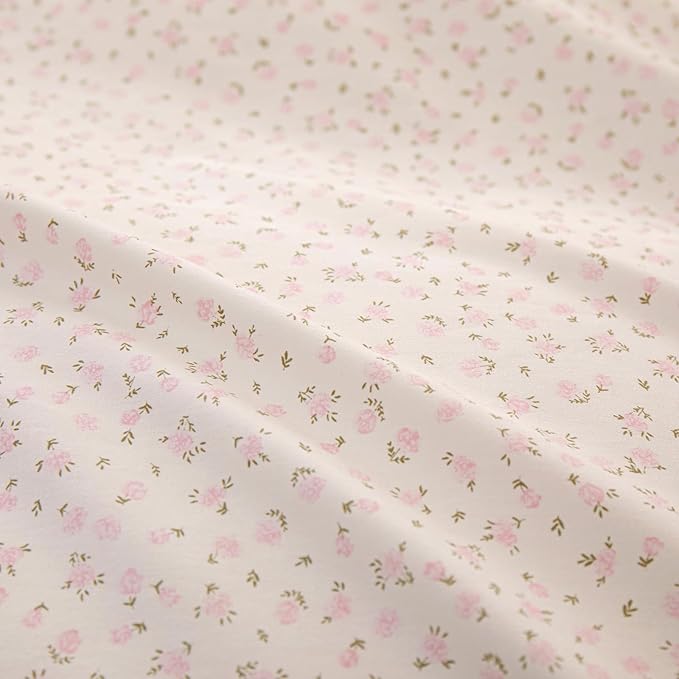 VM VOUGEMARKET Queen Comforter Set Pink Floral Comforter Romantic Girls Ruffle Lace Bedding Set Soft Lightweight Girls Comforter with 2 Pillow Shams