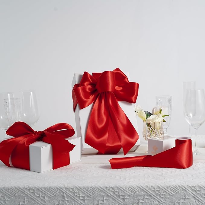 MEEDEE Red Satin Ribbon 3 Inch Wide Ribbon by 10 Yards Lux Double Faced Satin Ribbons Red Christmas Ribbons for Christmas Tree, Weddings, Flower Bouquet, Holiday Decorating