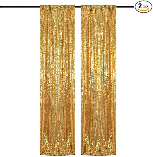 Gold Sequin Backdrop Curtains Glitter Drapes 2FTx8FT 2 Panels for Wedding Birthday Party Decorations Bridal Baby Shower Party Supplies Sparkly Photography Background