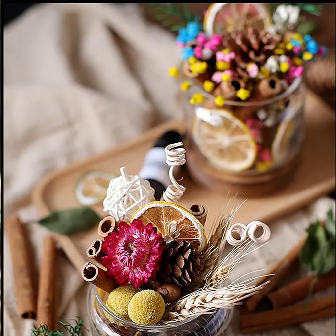 DIY Dried Flower Aromatherapy Kit with Natural Plant Essential Oils, Naturally Dried Flowers and Herbs Ornaments for DIY Flower Craft, Vintage Holiday Decor, Christmas (#E)