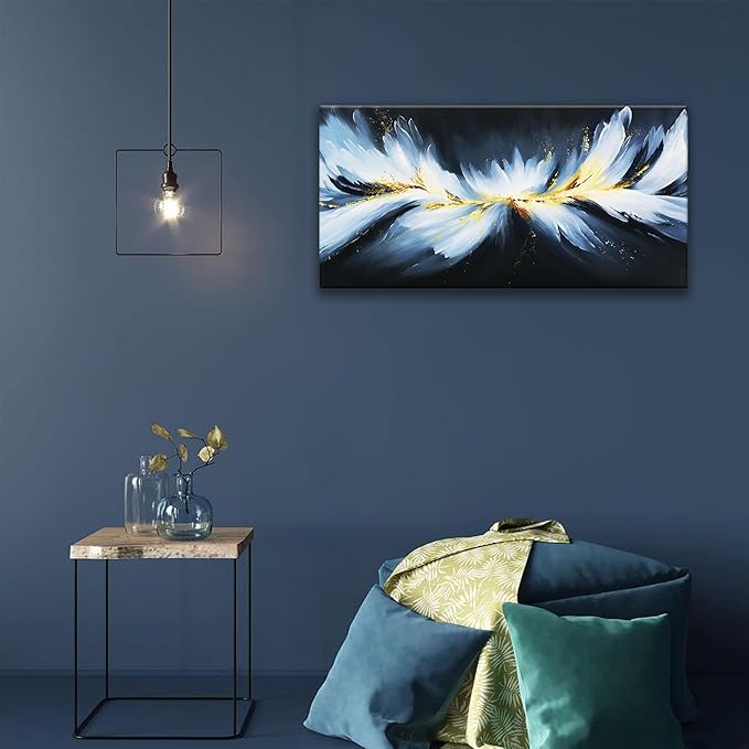 Canvas Wall Art Decor Artwork Modern Paintings White Abstract Wall Decor Maximalist Abstract Black And Gold Wall Art Prints Picture For Bedroom Kitchen Office Artwork Ready To Hang 20" × 40"