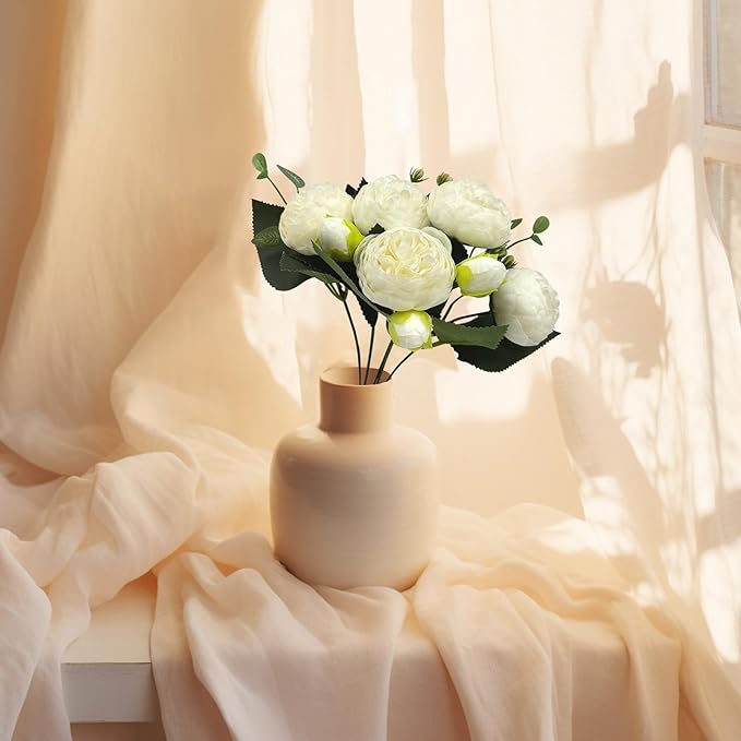 Artificial Peony Flowers, 4Pcs Silk Peonies Fake Peony Bouquets for Home Wedding Office Party Decor (White)