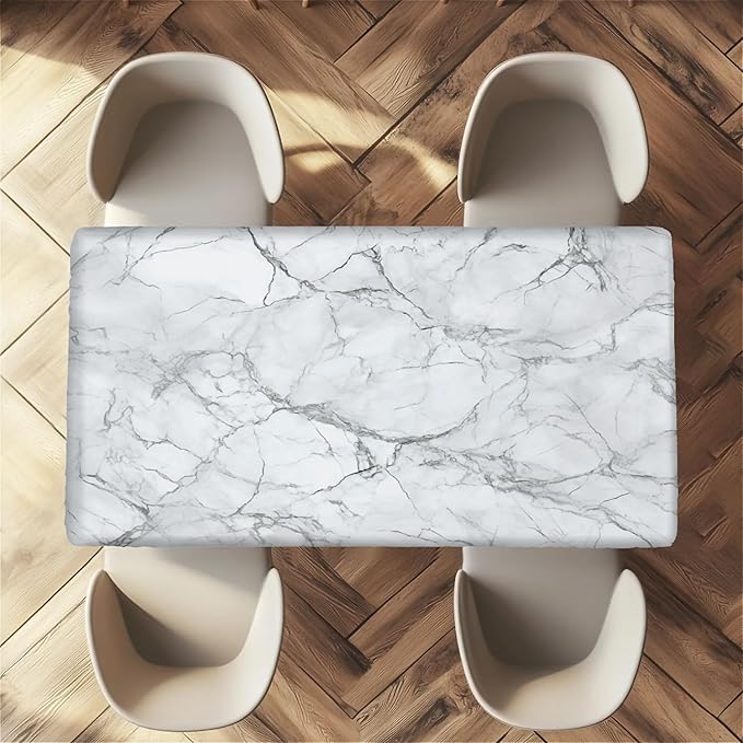 Rectangle Table Cloth Cover Waterproof Elastic Fitted Polyester Fitted Tablecloths for 4 Foot Tables for Indoor,Picnic, Camping, Outdoor （48" x 24"，Marble）