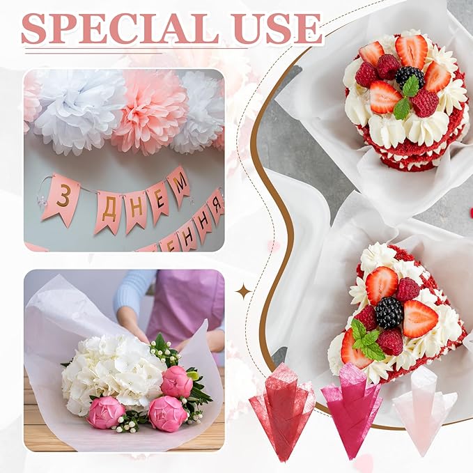 PATIKIL 11.8 Inches Tissue Flower Wrapping Paper, 120 Sheets Waterproof Floral Bouquet Wraps Gift Packaging Tissue for Party Birthday Wedding Holiday Decorations Crafts, Red