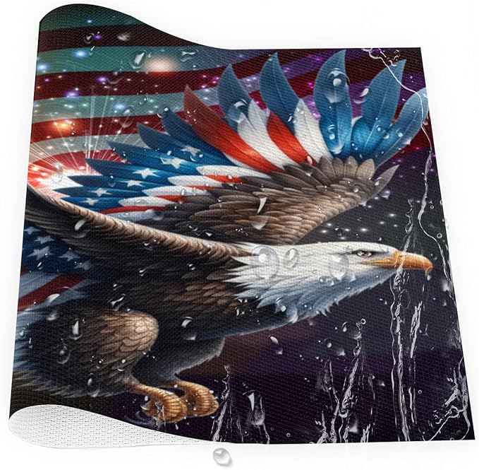 Independence Day Bald Eagles Flag Placemats Set of 4 PVC Vinyl Non Slip Table Mats Waterproof Heat Resistant Place Mats Washable Wipeable Dining Table Mat for Kitchen Party Indoor Outdoor Decorative