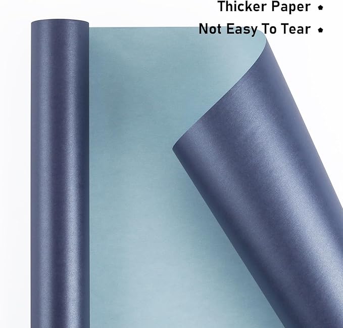 NESCCI Dark Blue Matte Wrapping Paper,Solid Color Pearly-Lustre Paper-3 Roll,17 Inches X 32.8 Feet Per roll.Gift Wrapping Paper,Perfect for Wedding,Valentine's Day,Birthday, Christmas,Baby Shower