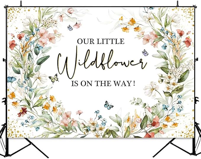 Sensfun Wildflower Baby Shower Backdrop Our Little Wildflower is On The Way Baby Shower Decorations Floral She is a Wildflower Girls' Baby Shower Party Banner Photography Background Photo Booth 8x6ft