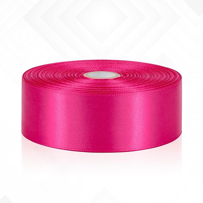 Hot Pink Satin Ribbon 1-1/2 Inch 60 Yards, Solid Polyester Fabric Ribbon for Flower Bouquet, Crafts, Gift Wrapping, Baby Shower, Birthday, Wedding and Handmade Roses