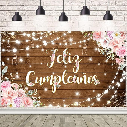 Feliz Cumpleaños Backdrop Pink Floral Retro Mexican Fiesta Happy Birthday Party Decorations Mexico Carnival Birthday Banner Photo Shoot Props 70.8 x 43.3 inch