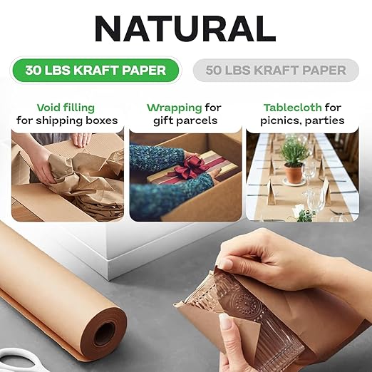 IDL Packaging Large Brown Kraft Paper Roll 18" x 1200 feet (14400 inches) - Natural Wrapping Paper for Packing - Perfect Paper for Void Filling - Paper for Kids Art Projects