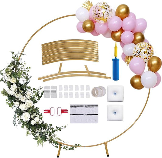 7.2Ft Round Balloon Arch Stand Kit Wedding Arches for Ceremony Circle Backdrop Stand for Parties Wedding Birthday Decoration with Two Water Bags (7.2FT Gold)